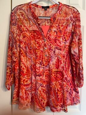 Cocomo Pink and Orange Printed Sheer Tunic